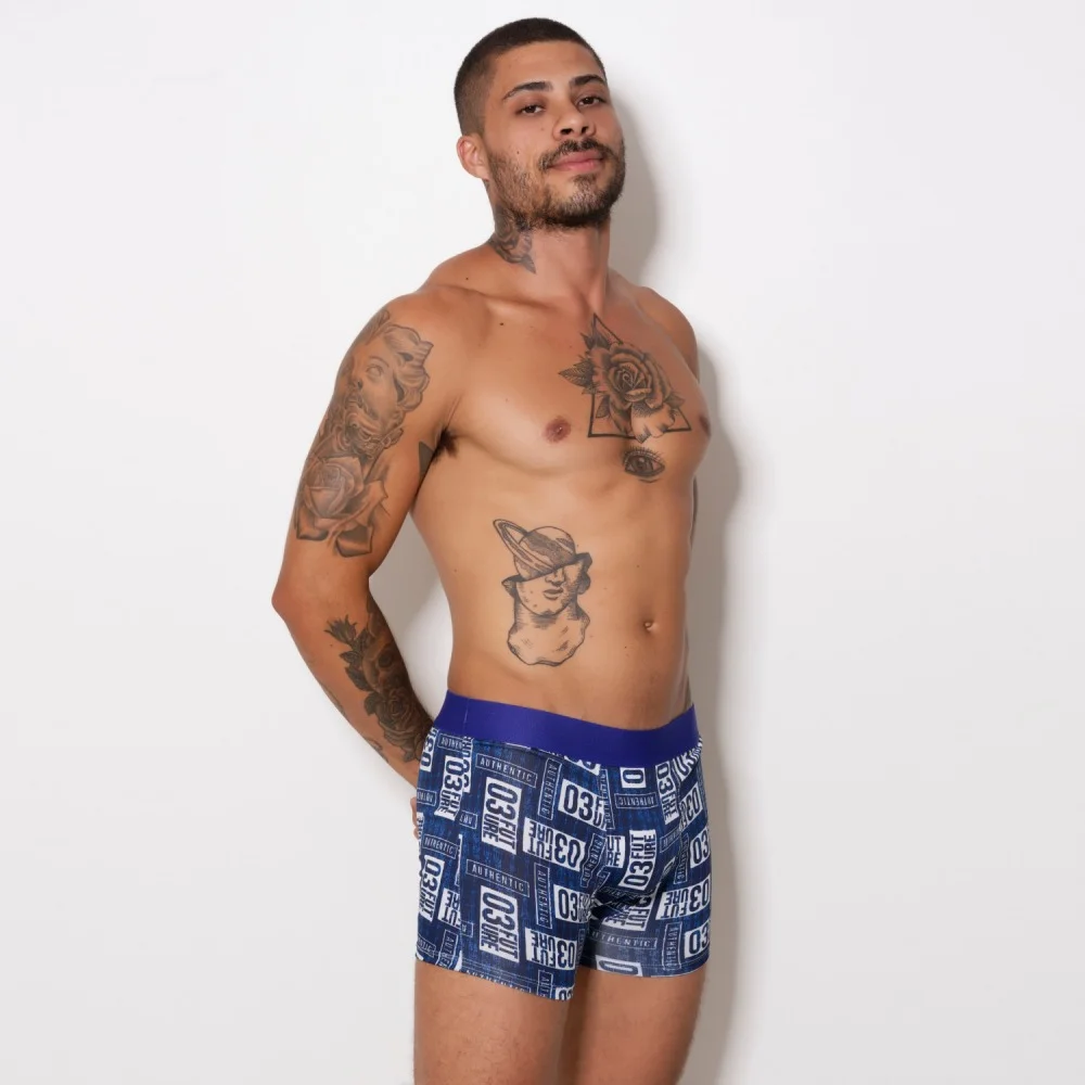 Cueca Boxer Microfibra Estampada - Elástico Liso