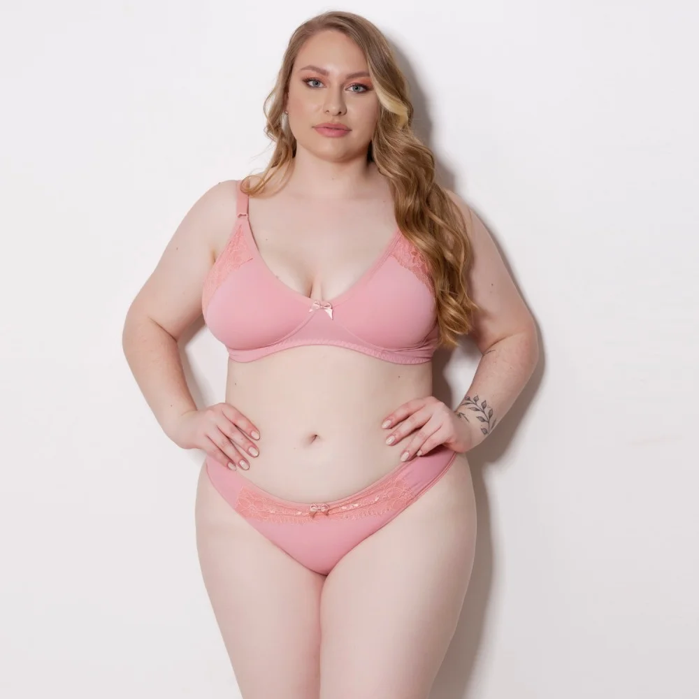 Conjunto Plus Size sem Bojo em Microfibra e Renda